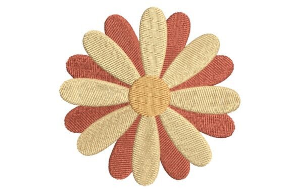Retro Orange and Beige Daisy Flower Embroidery Design