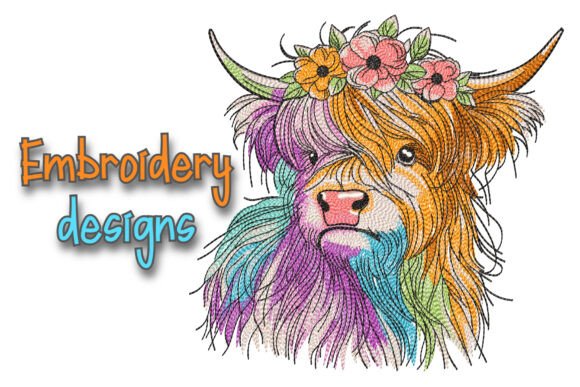 Scottish Highland Cow Embroidery Design