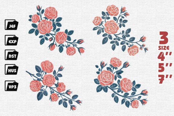 Set 4 Elegant Rose Bouquet Embroidery Review